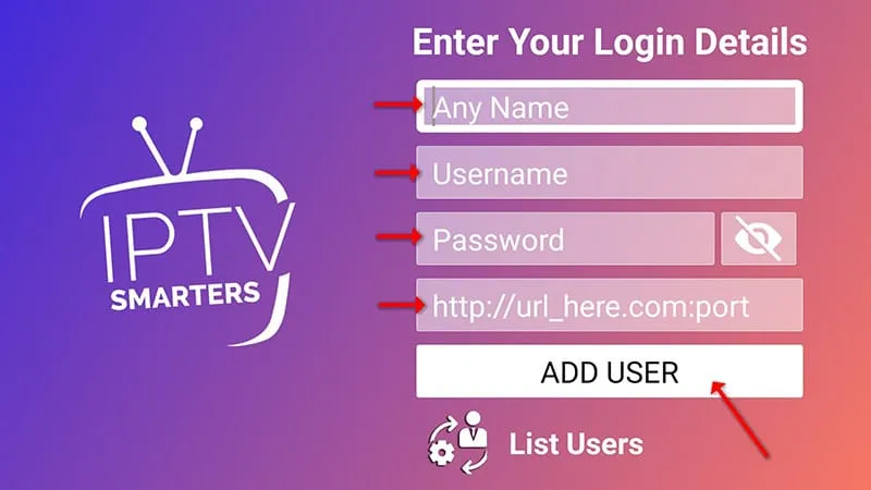 IPTV login information screen on Firestick