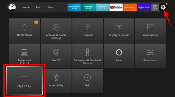 Firestick settings menu with My Fire TV selected