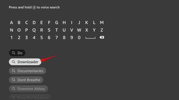 Firestick search results for the Downloader app